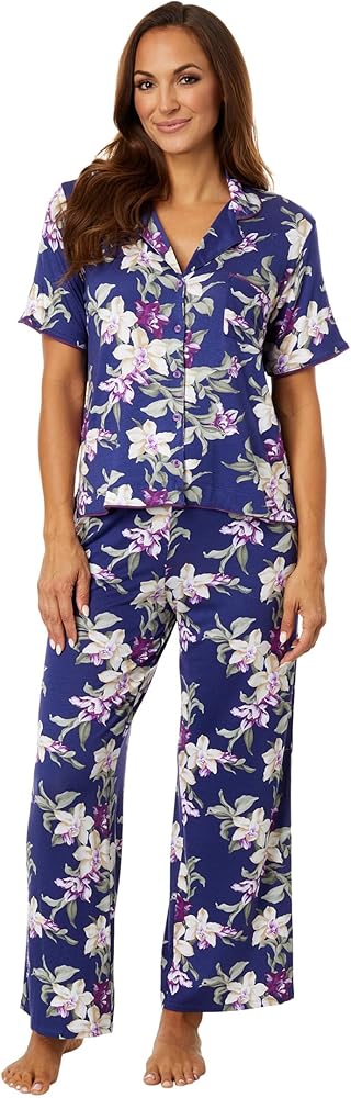 Tommy Bahama Short Sleeve Crop PJ Set Navy Floral LG