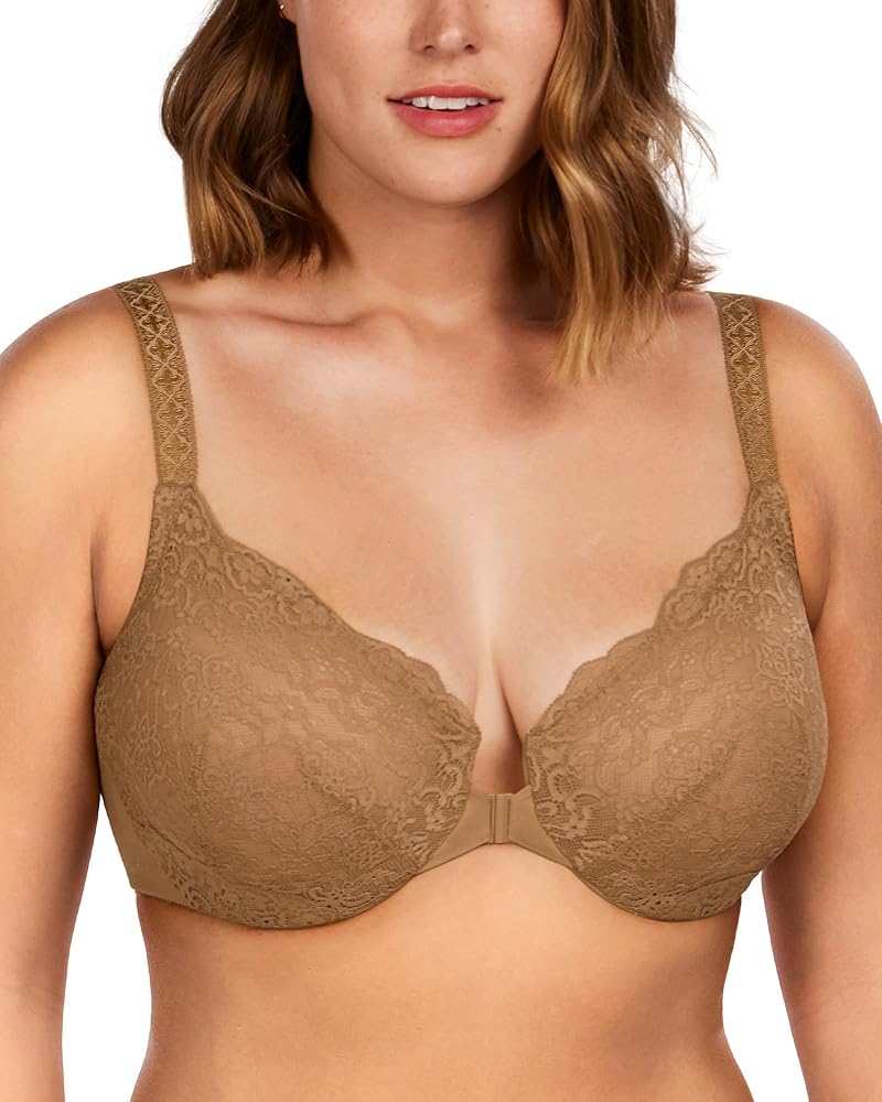 HSIA Women's Front Closure Bras - Minimizer Lace Bra for Women Plus Size Full Coverage Unlined Underwire Bra