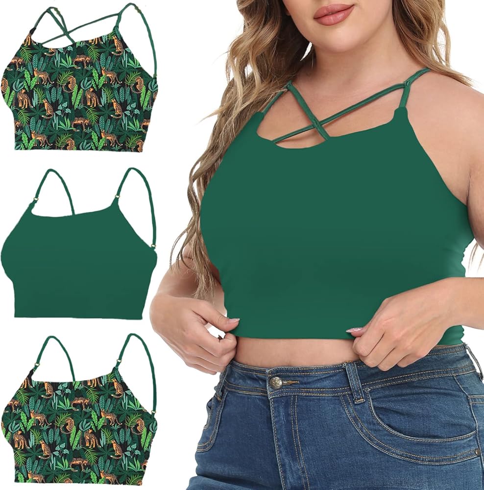 HDE Womens 4 in 1 Reversible Plus Size Crop Top Bralette Strappy Cami Bustier