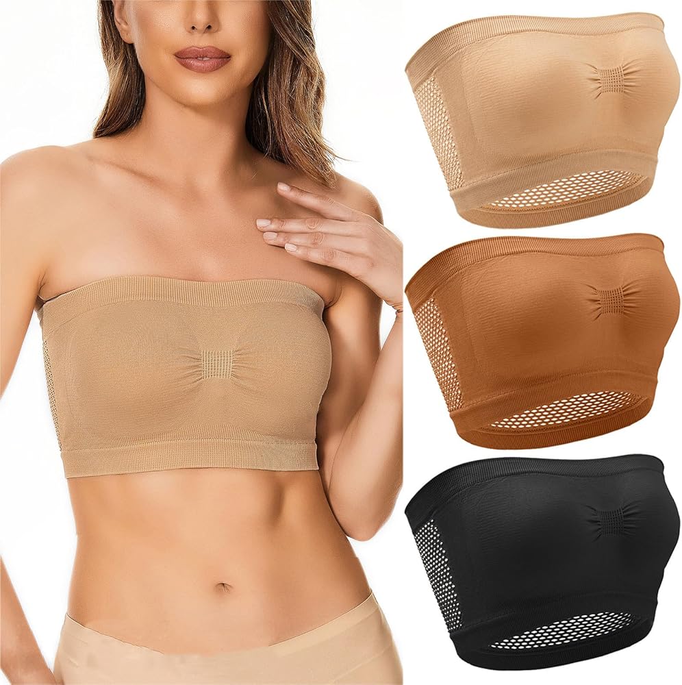 Women's 3Pc Bandeau Bra Strapless Bralettes Push Up Bras Seamless Stretchy Bra Sexy Crop Tube Top 3 Packs Bras