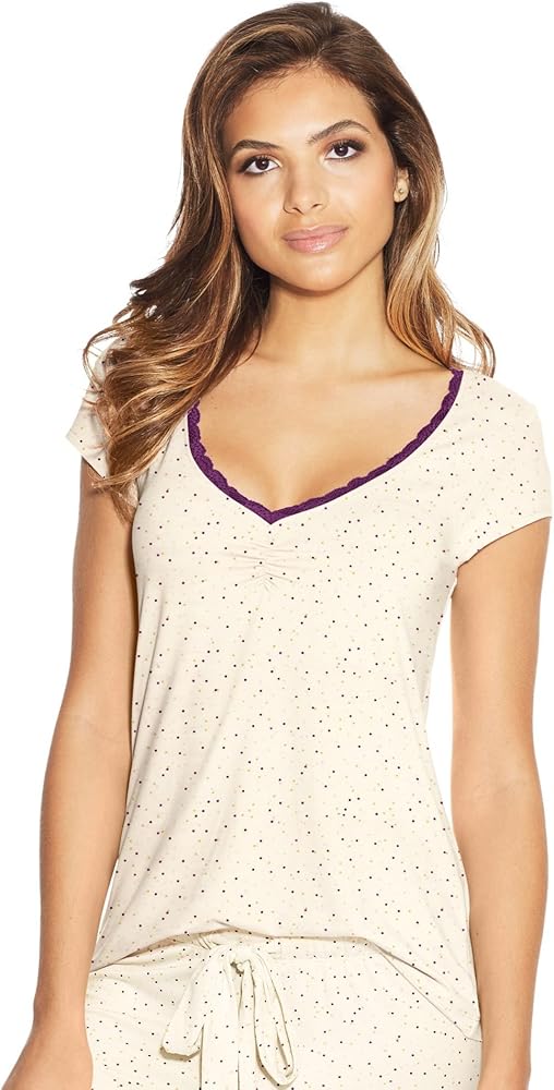 Maidenform Womens Lace Trim Cap Sleeve Tee, XL, Grey Scattered Dot