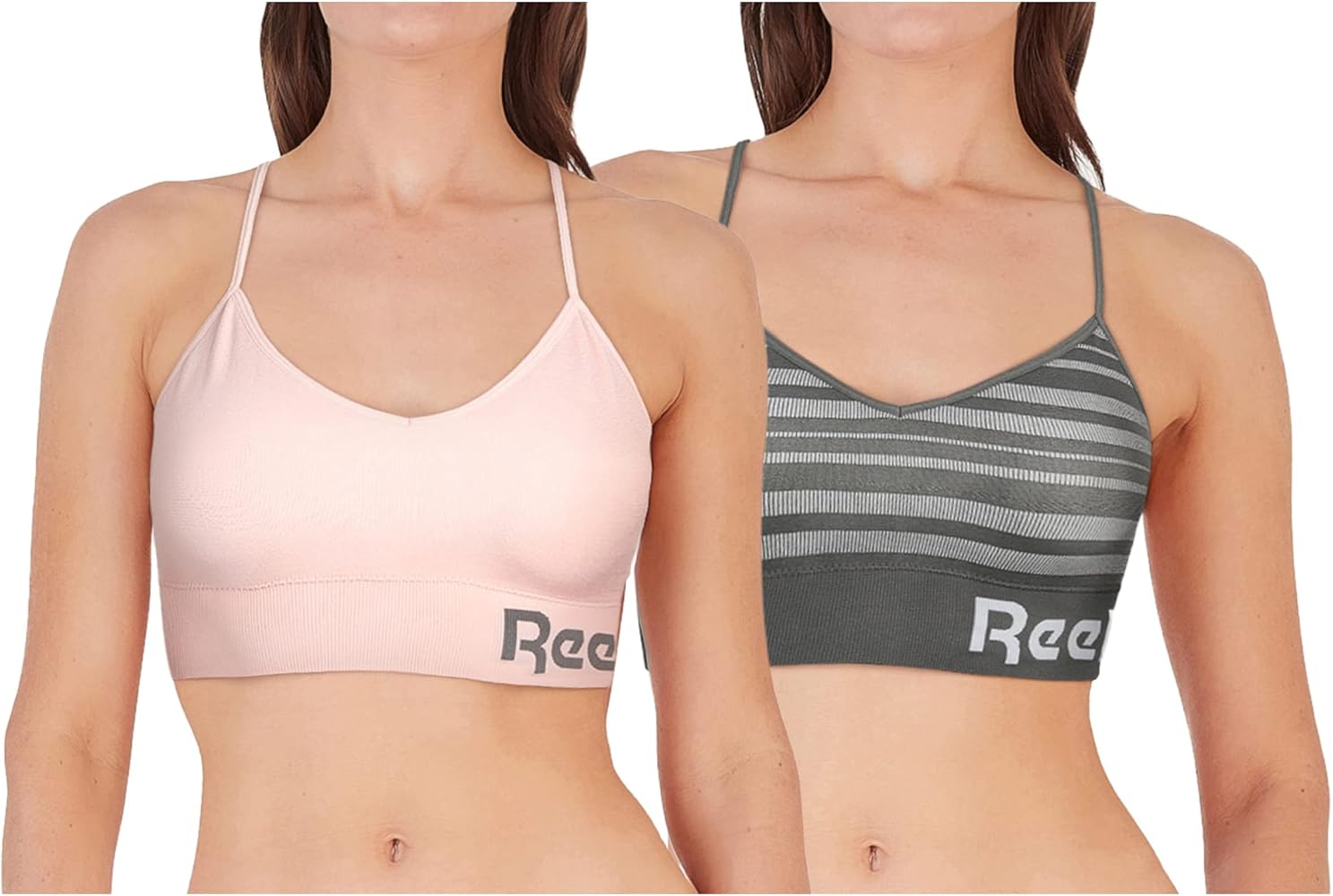 Reebok Women's Everyday Bra - 2 Pack Lightweight Stretch Performance Longline Cami Bralette - Seamless Bras for Women (S-XL)