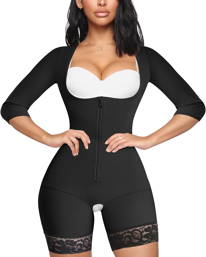 MERYOSZ Full Body Waist Trainer for Women Zipper Tummy Control Bodysuit Upper Arm Shaper Open Bust Slimmer Corset Shapewear