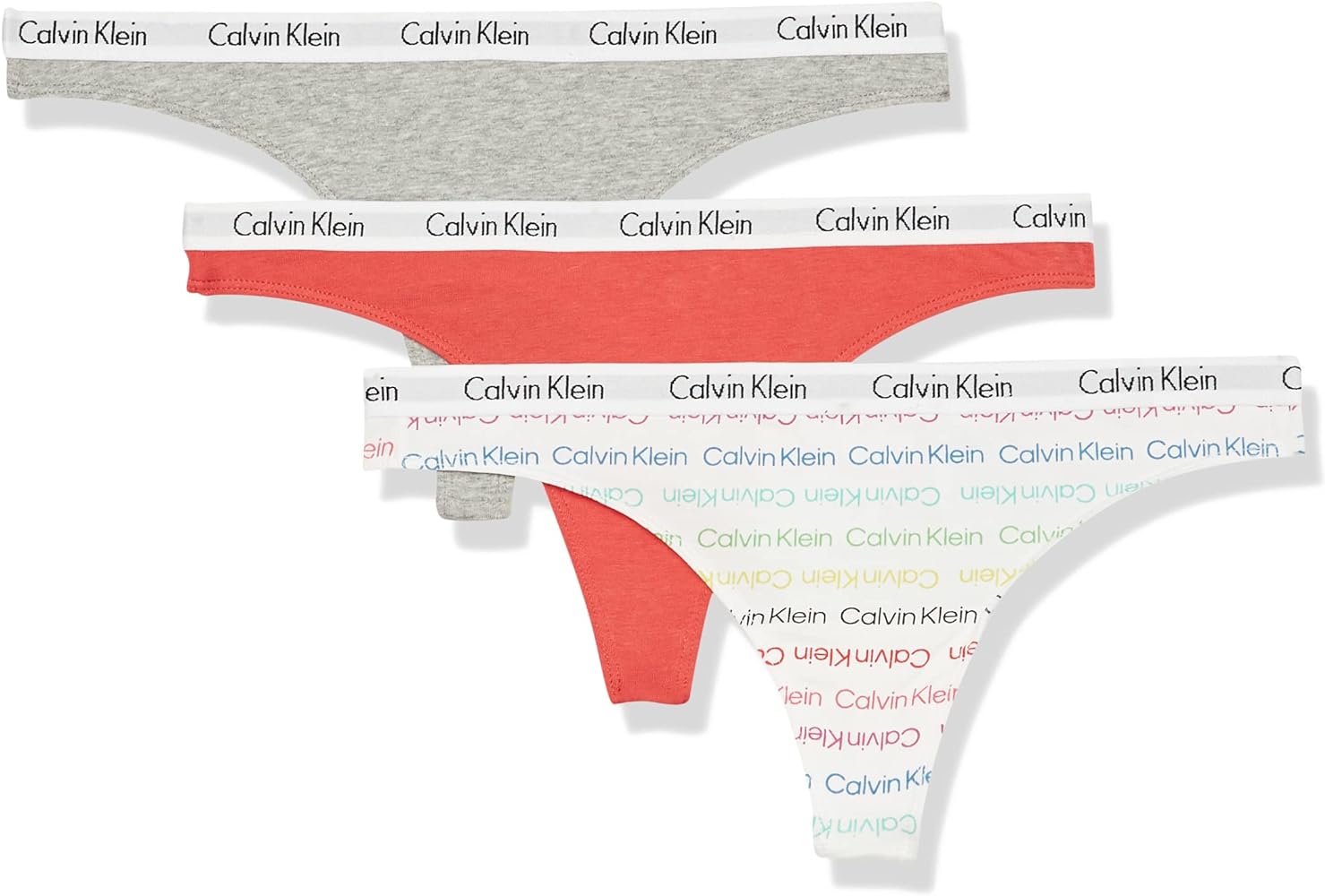 Calvin Klein Women's Carousel Logo Pride Cotton Stretch Thong Panties, 3 Pack