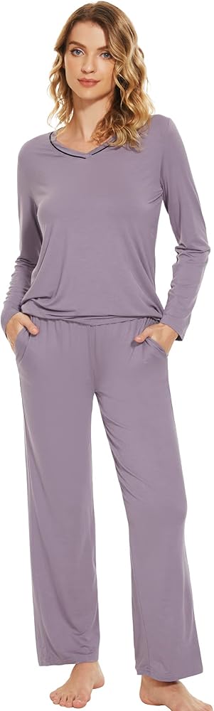 WiWi Pajamas Sets for Women Soft Long Sleeve Tops and Pants Sleepwear Ladies Pjs Viscose from Bamboo Pj S-XXL