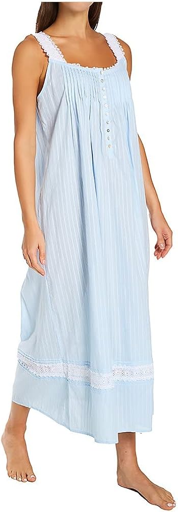 Eileen West Cotton Dobby Stripe Woven Sleeveless Ballet Nightgown