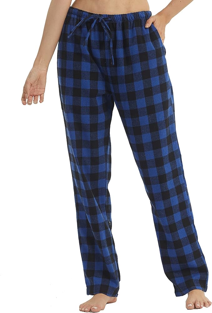 Flannel Pajama Pants Women with Pockets & Drawstring Comfy Plaid Lounge Pants Casual Stretch Cotton Sleepwear Bottoms Soft Pj