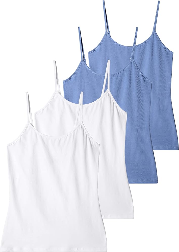 Comfneat Women's 4-Pack Stretchy Camisoles Cotton Spandex Undershirts Adjustable Spaghetti Strap