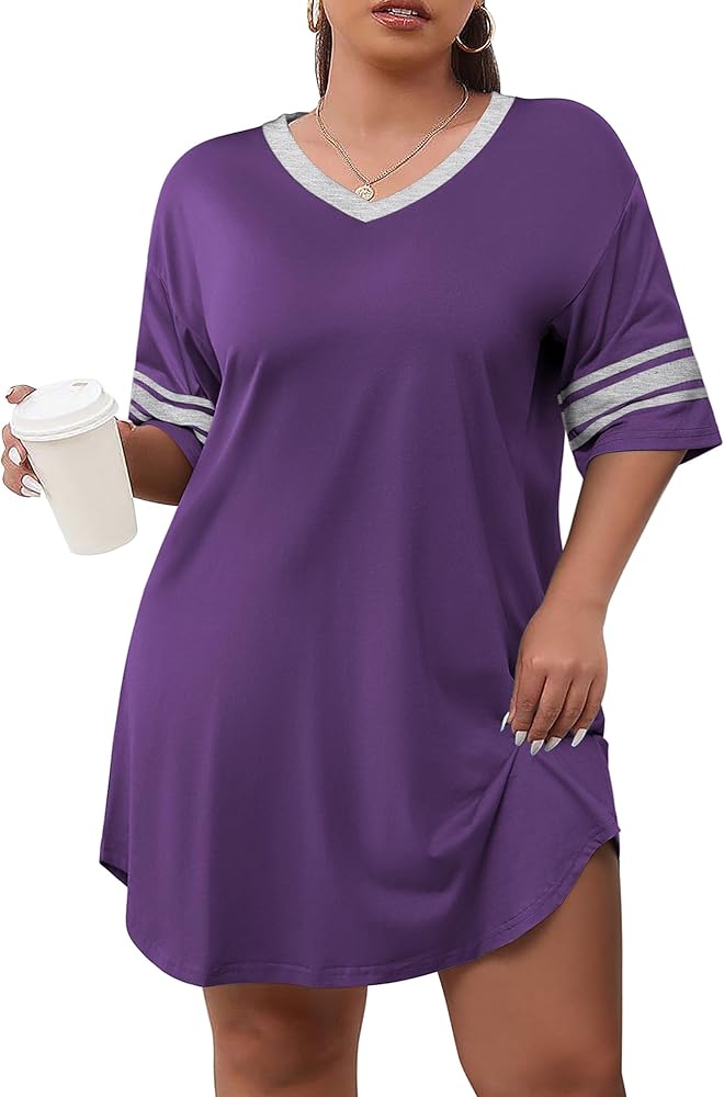 Ekouaer womens V Neck Short Sleeve Nightgown Sleepshirt