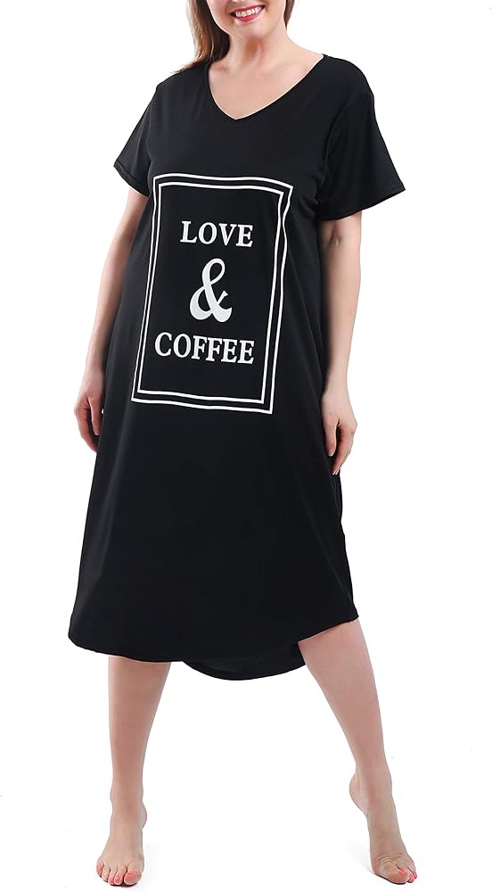 Plus Size Nightgowns for Women V Neck Short Sleeve Nightshirts Sleepwear