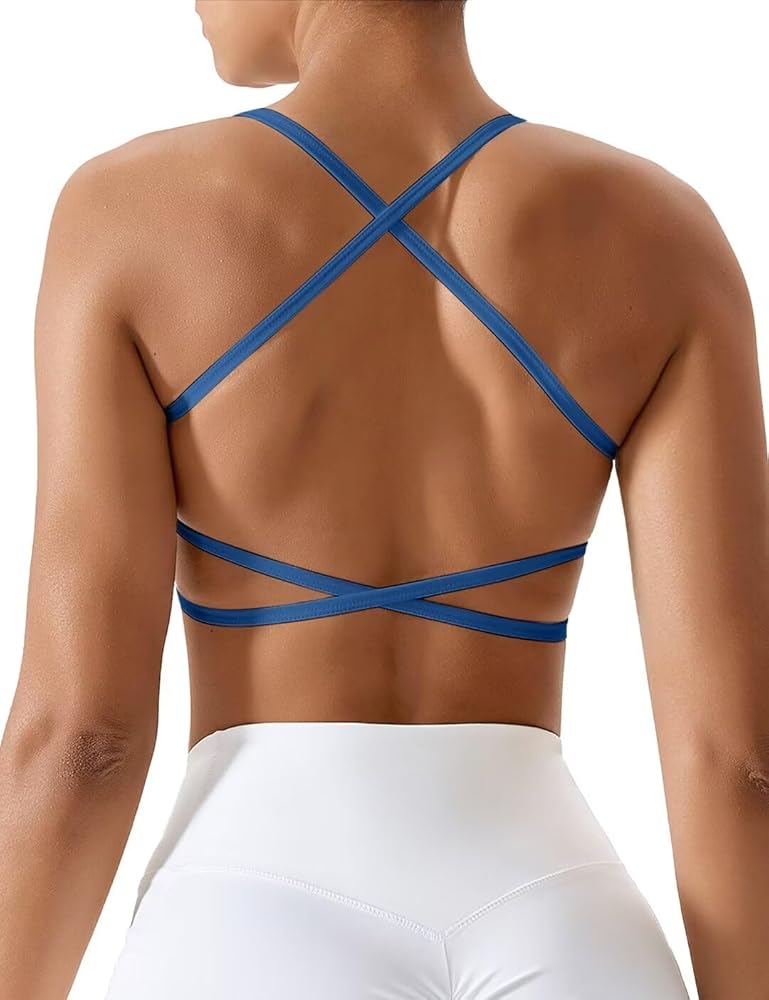 Vertvie Women's Strappy Sports Bras Backless Criss Cross Open Back Bras Padded Workout Yoga Bras Low Impact Bra