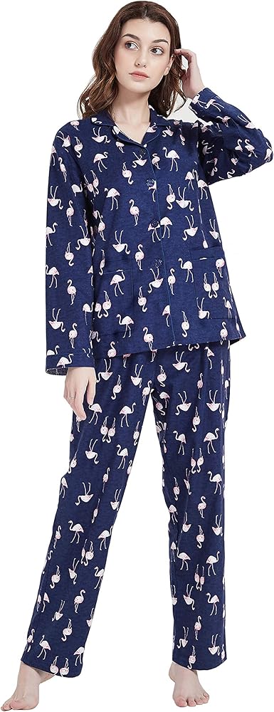 Women's Flannel Pajama Set 100% Cotton Soft Christmas Pajamas For Women Long Sleeve Pjs Button Down Warm Sleepwear