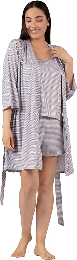 TAHARI Women's Travel Set with Tank, Elastic Waistband Shorts, and Robe