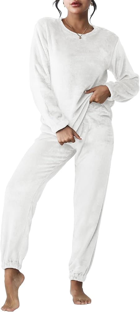 Ekouaer Women Fleece Pajama Sets Long Sleeve Tops and Pants PJ Sets Joggers Plush Loungewear Sleepwear