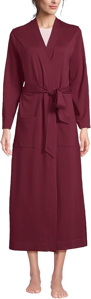 Lands' End Women's Cotton Long Sleeve Midcalf Robe Medium Rich Burgundy