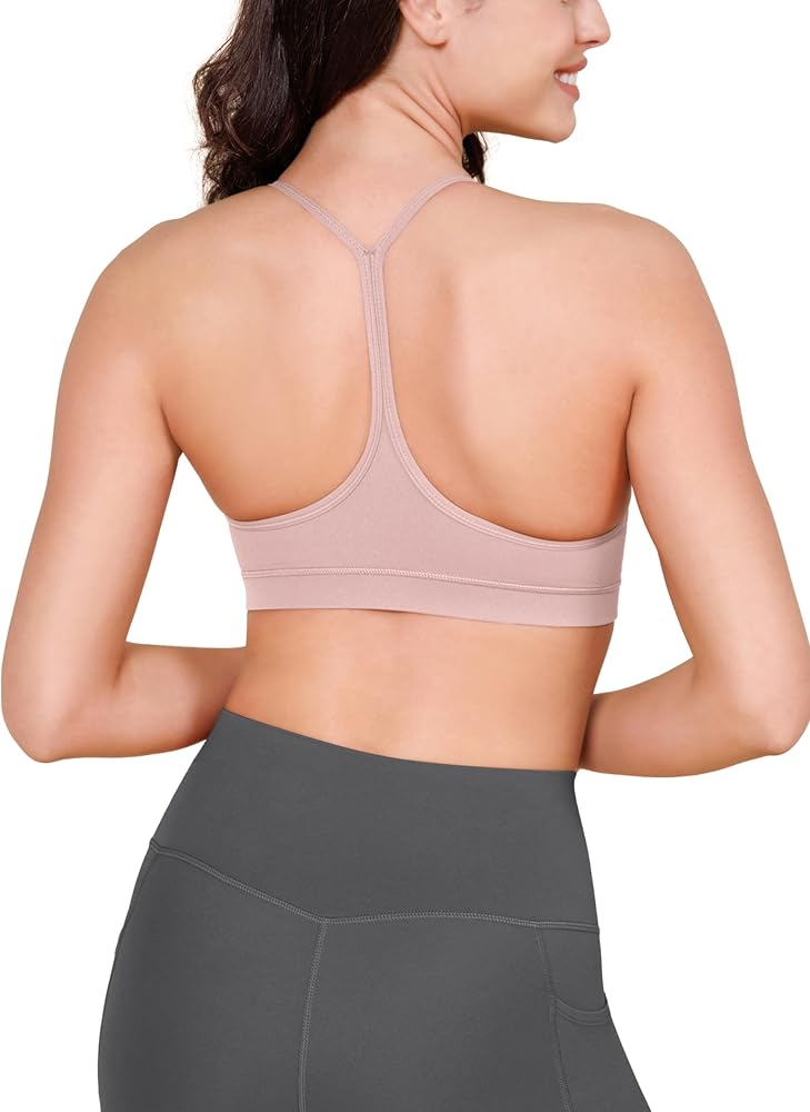 ODODOS Cloud Feeling Y Racerback Sports Bra for Women Wirefree Padded Strappy Yoga Bra