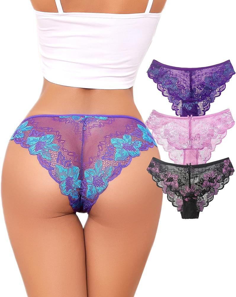 Lace Underwear for Women Sexy Cheeky Panty Seamless Women's Underwear Hipster Ladies No Show Breathable Bikini 3 Pack