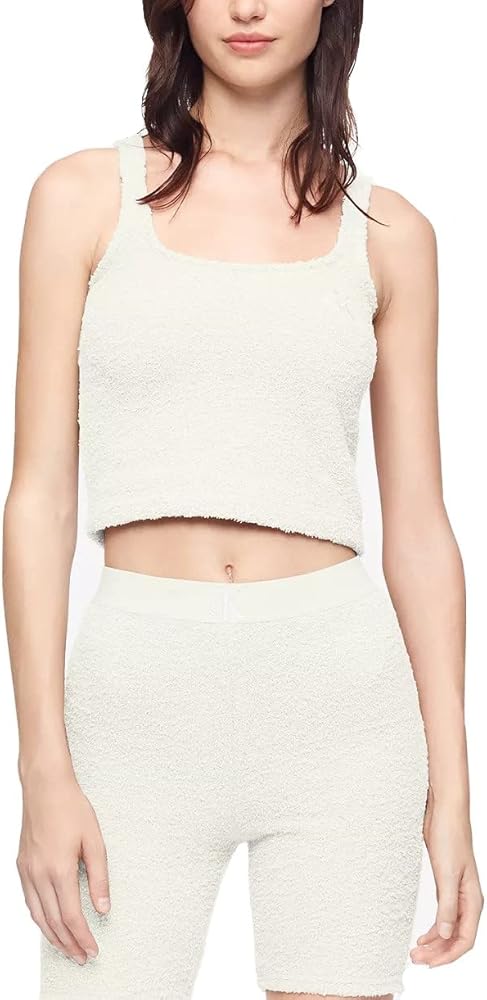 Calvin Klein Underwear Women's Ck One Plush Short, Ivory, White, L