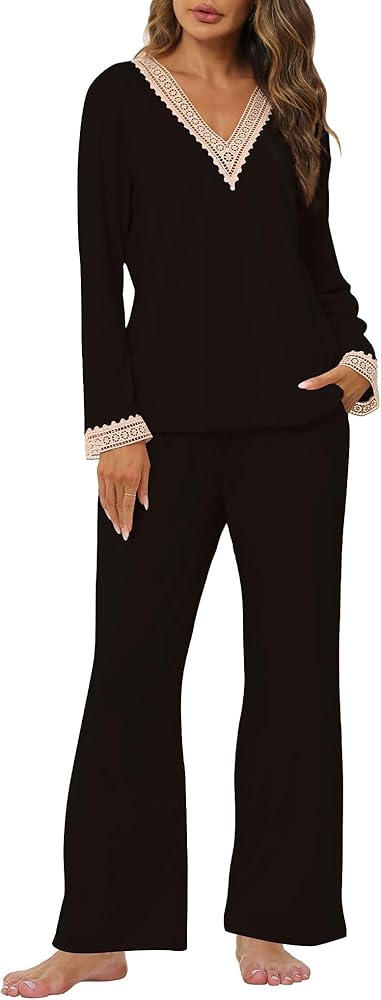 Cakulo Women 2024 Pajamas Lounge Sets Fall 2 Piece Post Partum Sleepwear Matching Long Sleeve Outfits