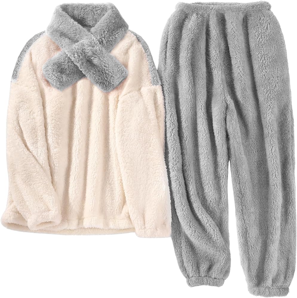 HEEKPEK Fuzzy Pajamas Set for Women Winter Warm Fluffy Loungewear Soft Fleece Pj Pants 2 Piece Plush Sleepwear Lounge Tops