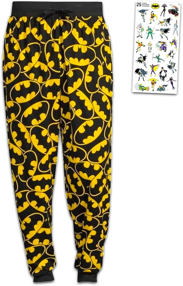 Batman Pajamas - Batman Sleepwear Bundle with 1 Pair of Batman Sweatpants and Batman Stickers | Batman Joggers Adult (Adult Small)