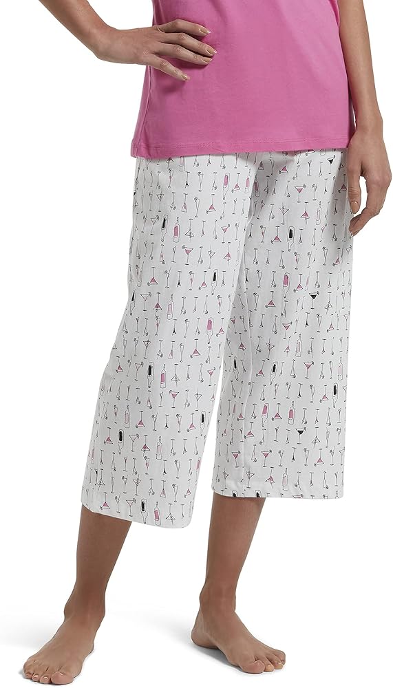 HUE womens Basic Printed Knit Capri Pajama Sleep Pant, Made With Temperature Control Technology