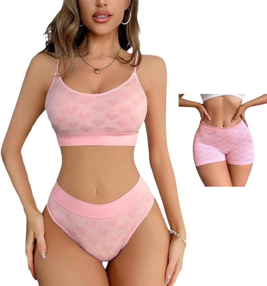 Women's Wireless Ribbed Knit Bra and Panty Set,Camisole and Panties Sports loungewear, High Waist Bra and Panty Sets