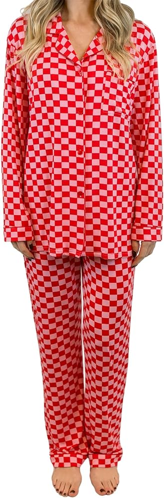 Women Y2k Pajama Set 2 Piece Print Lounge Sets Long Sleeve Button Shirt Elastic Pants Sleepwear Matching Sets