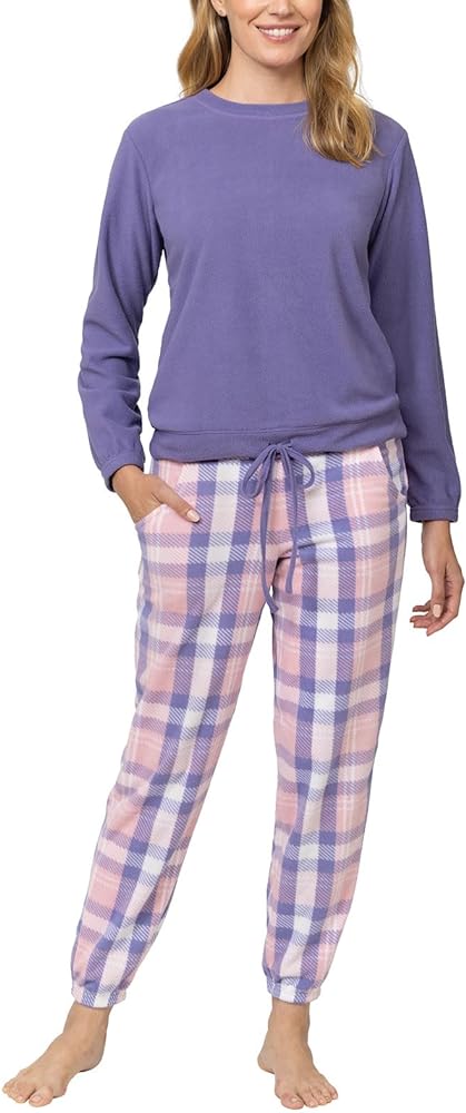 PajamaGram Fleece Womens Pajamas - Winter Pajamas For Women Set Long Sleeve,Cuffed Pajama Pants, Jogger Pajama Set for Women