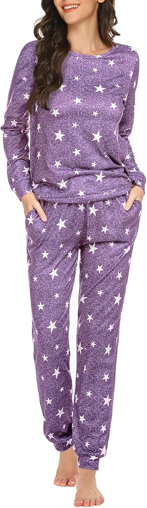 Ekouaer Pajama Sets Long Sleeve Jogger Sets 2 Piece Lounge Sets PJ Sets Sleepwear Loungewear for Women