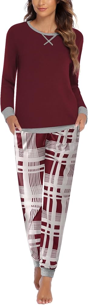 Ekouaer Pajamas Set for Women Long Sleeve Crew Neck Comfy Pjs Lounge Sets With Pockets