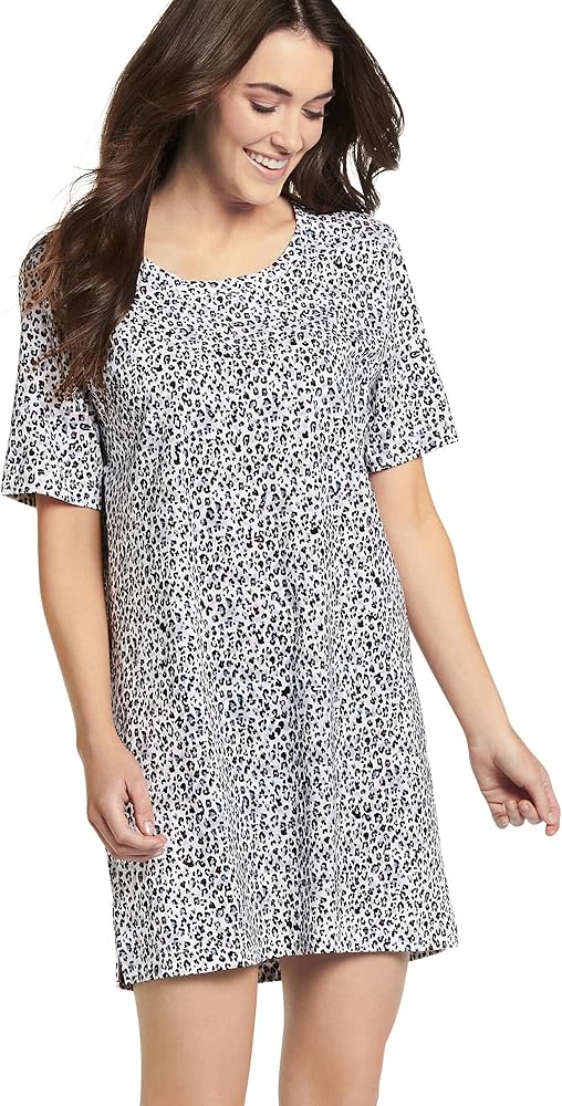 Jockey Women's Sleepwear Everyday Essentials 100% Cotton Short Sleeve Sleep, Snow Leopard, 2XL