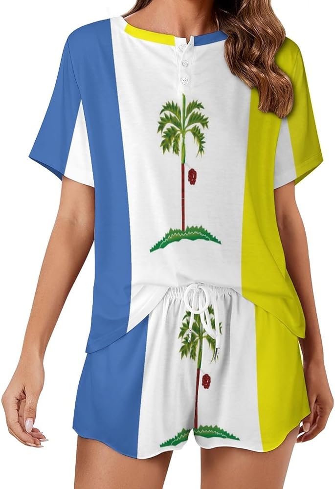 Flag of Penang State And Malaysia Classic Women's Pajamas Loungewear Set Loose Short Sleeve Sleepwear With Pockets