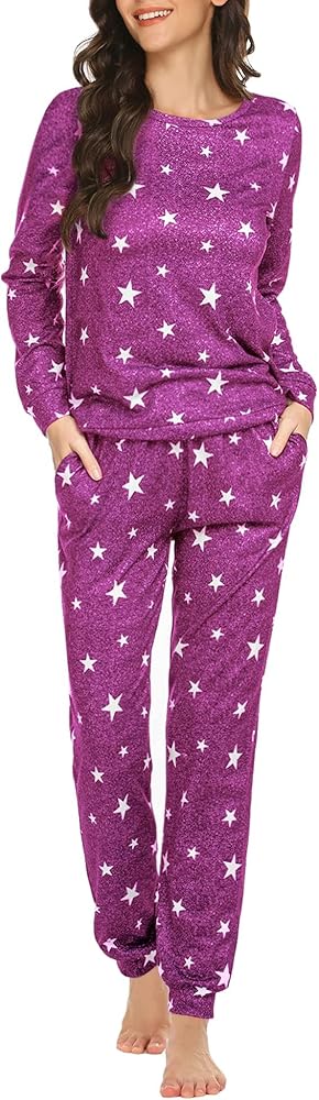 Ekouaer Pajama Sets Long Sleeve Jogger Sets 2 Piece Lounge Sets PJ Sets Sleepwear Loungewear for Women