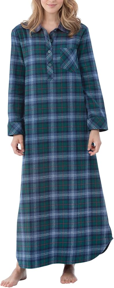 PajamaGram Long Flannel Nightgown - Women Nightgown, Plaid