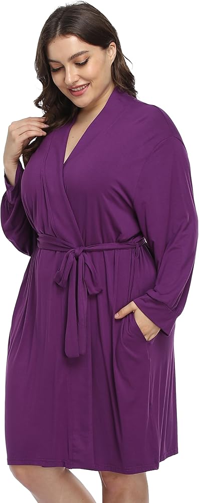 Crystal Dew Plus Size Soft Robes for Women Short Kimono Bathrobe Lightweight Modal Knit Maternity Loungewear