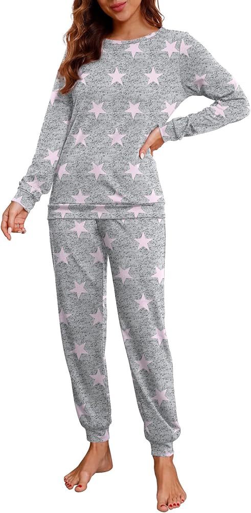 PrinStory Womens Pajama Set Long Sleeve Sleepwear Nightwear Soft Pjs Lounge Sets With Pockets