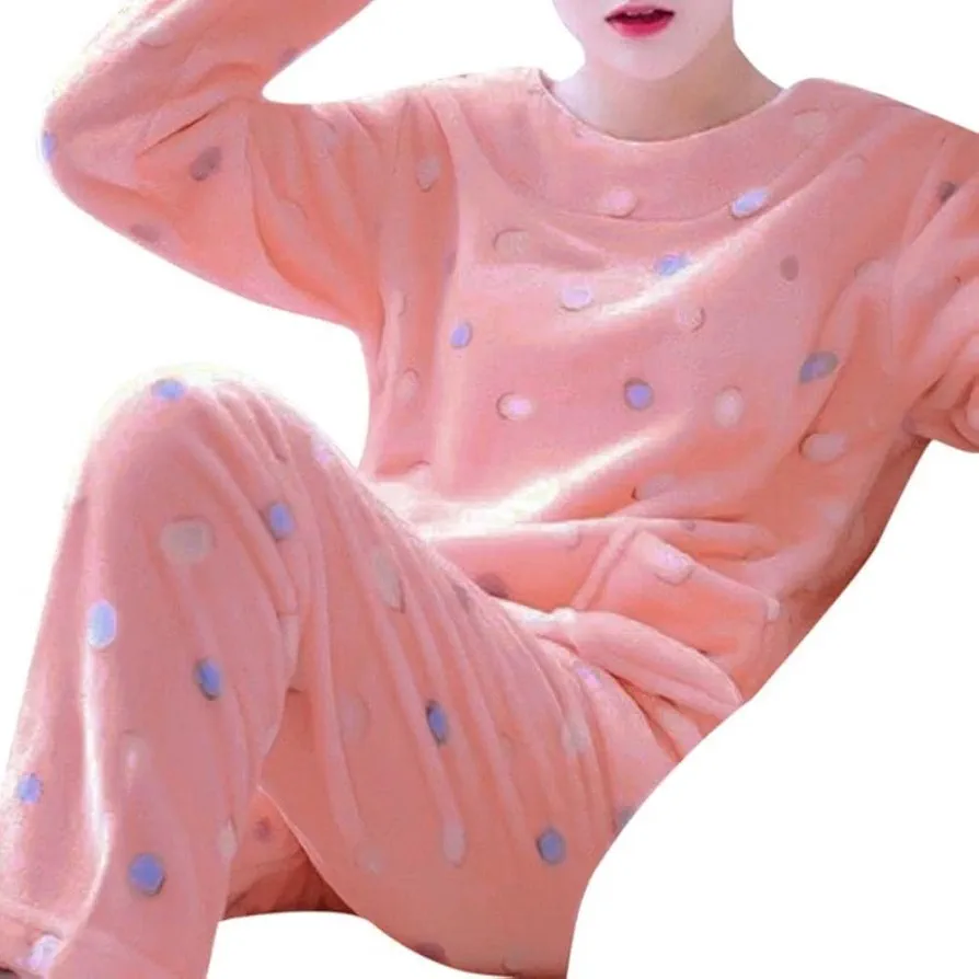 Flannel Women Pajamas Sets Autumn Winter Warm Thick Coral Velvet Long Sleeve Cartoon Sleepwear Home Pijamas Set Girl