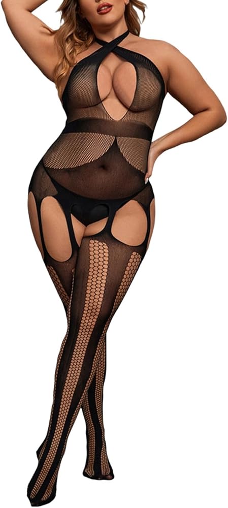 Lingeries Womens Mesh Fishnet Bodystocking Outfit One Piece Babydoll Full Body Stockings Seamless Chemise Nightwear Free Size