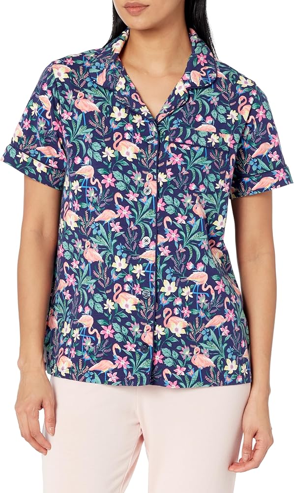 Vera Bradley Women's Cotton Pajama Short Sleeve Button-Up Shirt