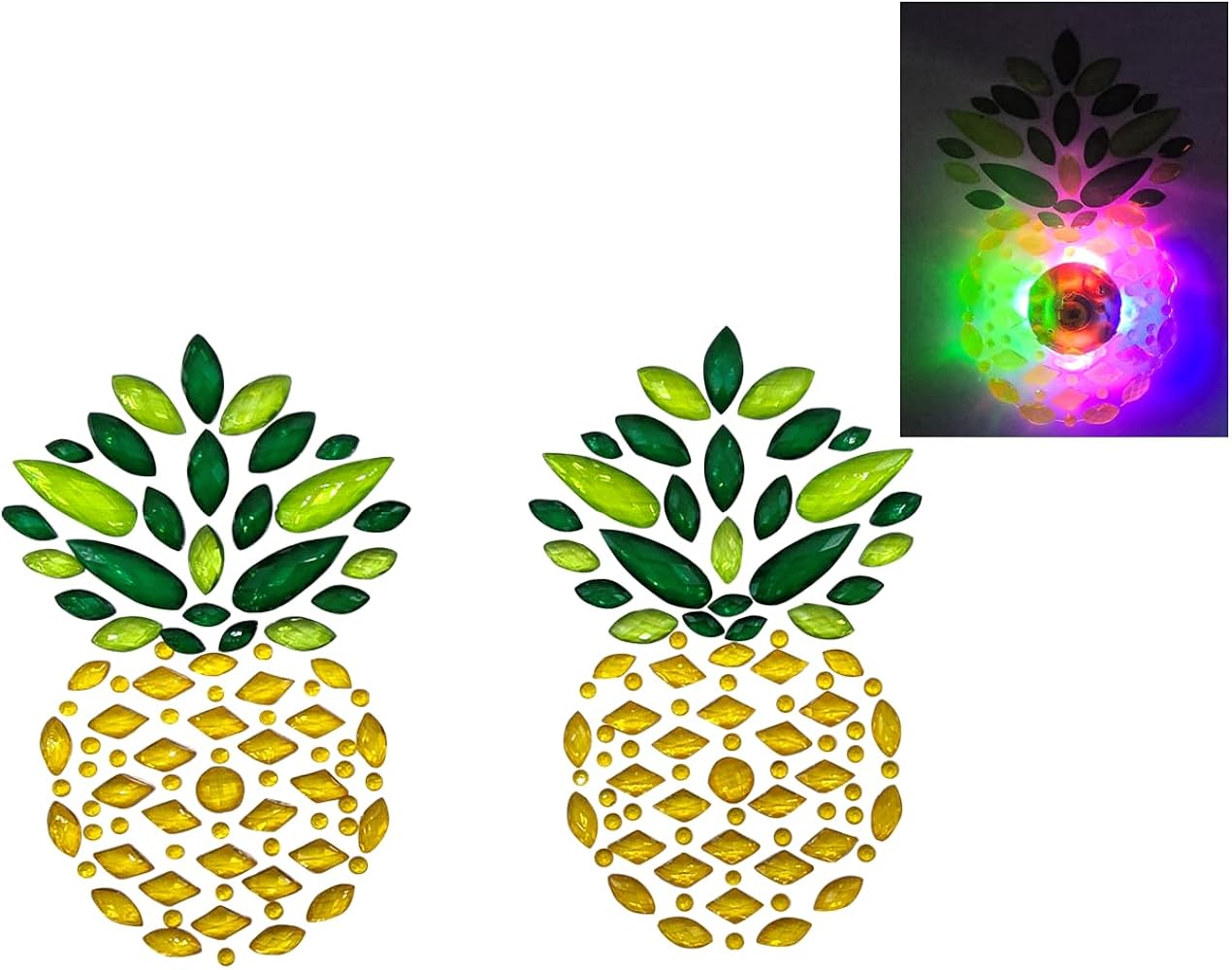 LED Pineapple Pasties Light Up Reusable W/Bright Colors Pink, Purple, Blue & Green - Multiple Uses - Rhinestone Pasties, Glow, Pasties Nipple Covers Sexy