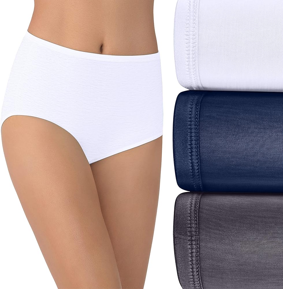 Vanity Fair Women's Illumination Brief Panties (Regular & Plus Size), 3 Pack - White/Navy/Steele, 6