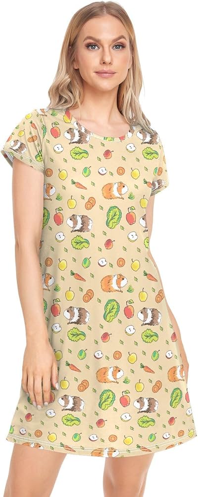 vvfelixl Womens Nightgown Woodland Animals Short Sleeve Nightgowns for Women Sleepwear Night shirt Sleep Dress S-XXL