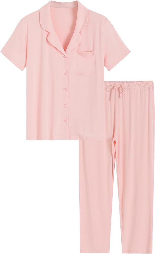 Latuza Women's Petite Pajamas Set Short Sleeve Petite Size Pants