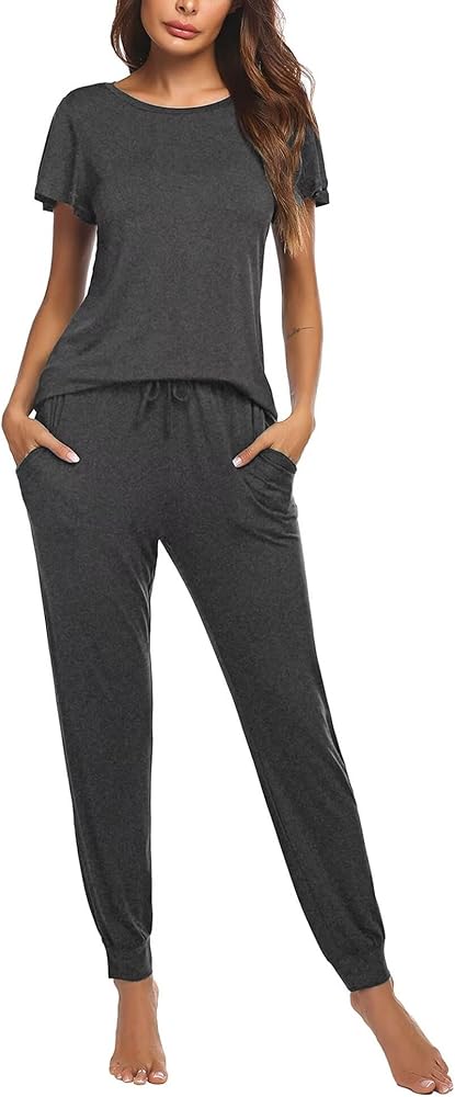 Ekouaer Womens Pajama Sets Short Sleeve Sleepwear and Long Pants Soft Sleep Lounge Sets Joggers Pj Sets with Pockets