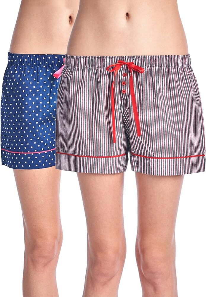 Casual Nights Women's 2 Pack Cotton Woven Lounge Boxer Shorts