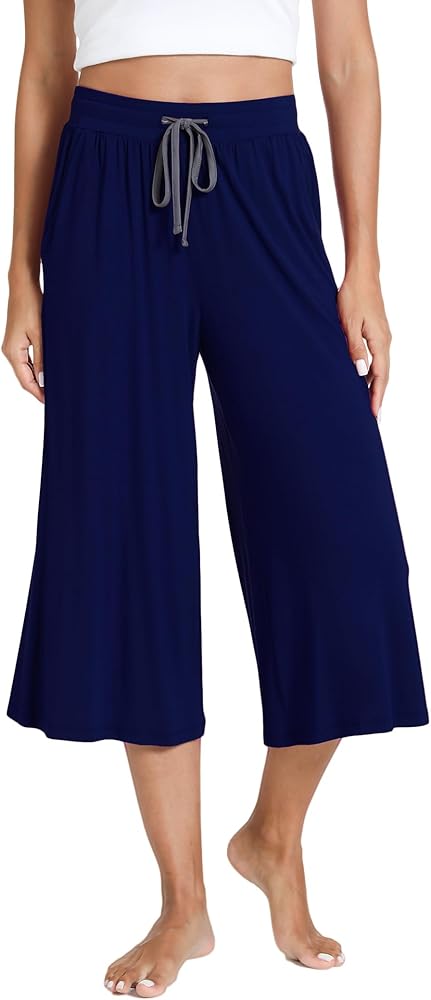 GYS Bamboo Viscose Capri Pants for Women Wide Leg Pajama Lounge Pants with Pockets Comfy Loose Cropped Yoga Pants