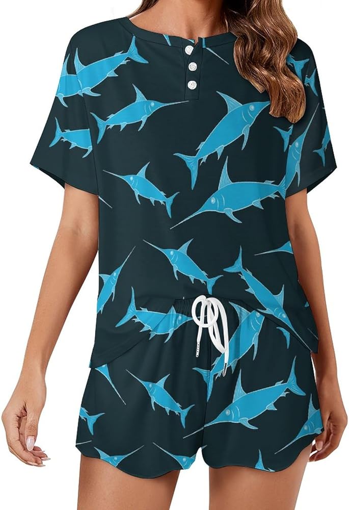 Chaotic Swordfish Ocean Animal Classic Women's Pajamas Loungewear Set Loose Short Sleeve Sleepwear With Pockets