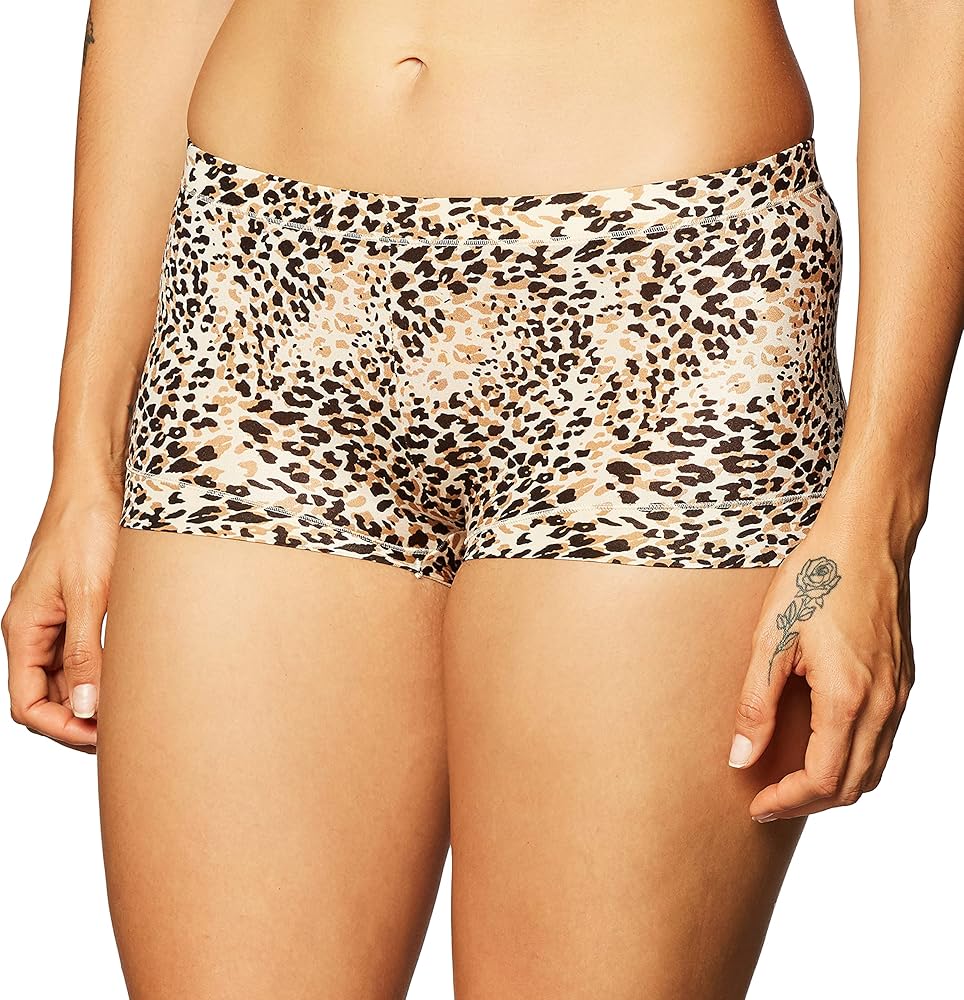 Maidenform Women's Dream Microfiber Boyshort Panty 40774, Neutral SnowLeopard, 9