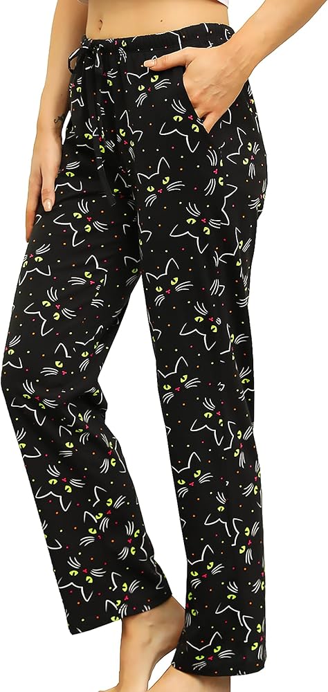 ENJOYNIGHT Women Cotton Lounge Pants Comfy Pajama Bottoms With Pockets & Drawstring